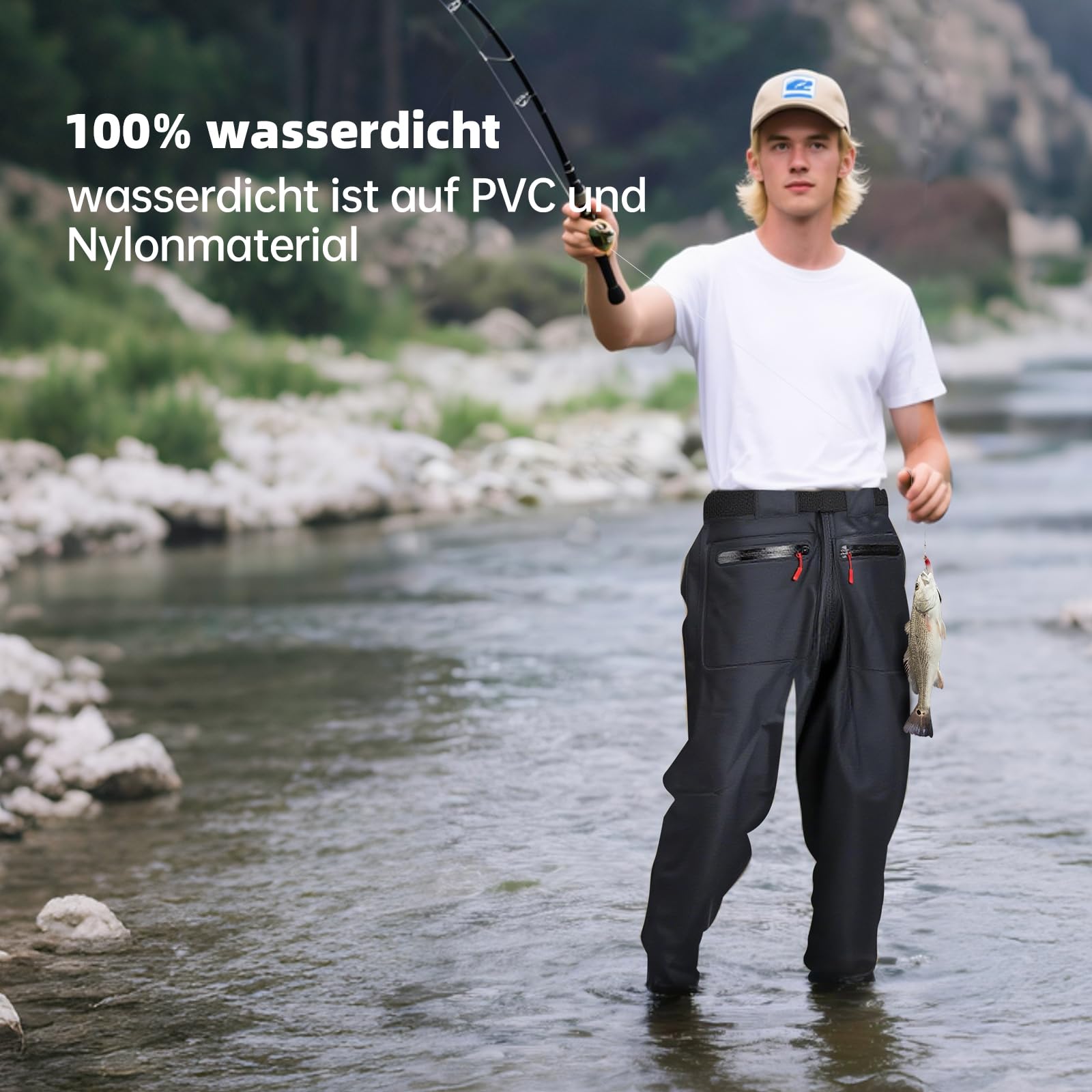 3D Nylon Wathose Herren wasserdicht Gr 40-45 Damen Frauen Wathose atmungsaktiv angelhose wasserdicht mit Stiefeln Fischerhose angelstiefel für Baustellen, Angeln, Bauernhöfe