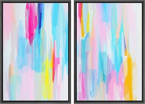 Miniatura 51 de SIGNLEADER Lienzo enmarcado para pared, juego de arte geométrico de mediados de siglo, formas de tocadiscos de música, ilustraciones abstractas,