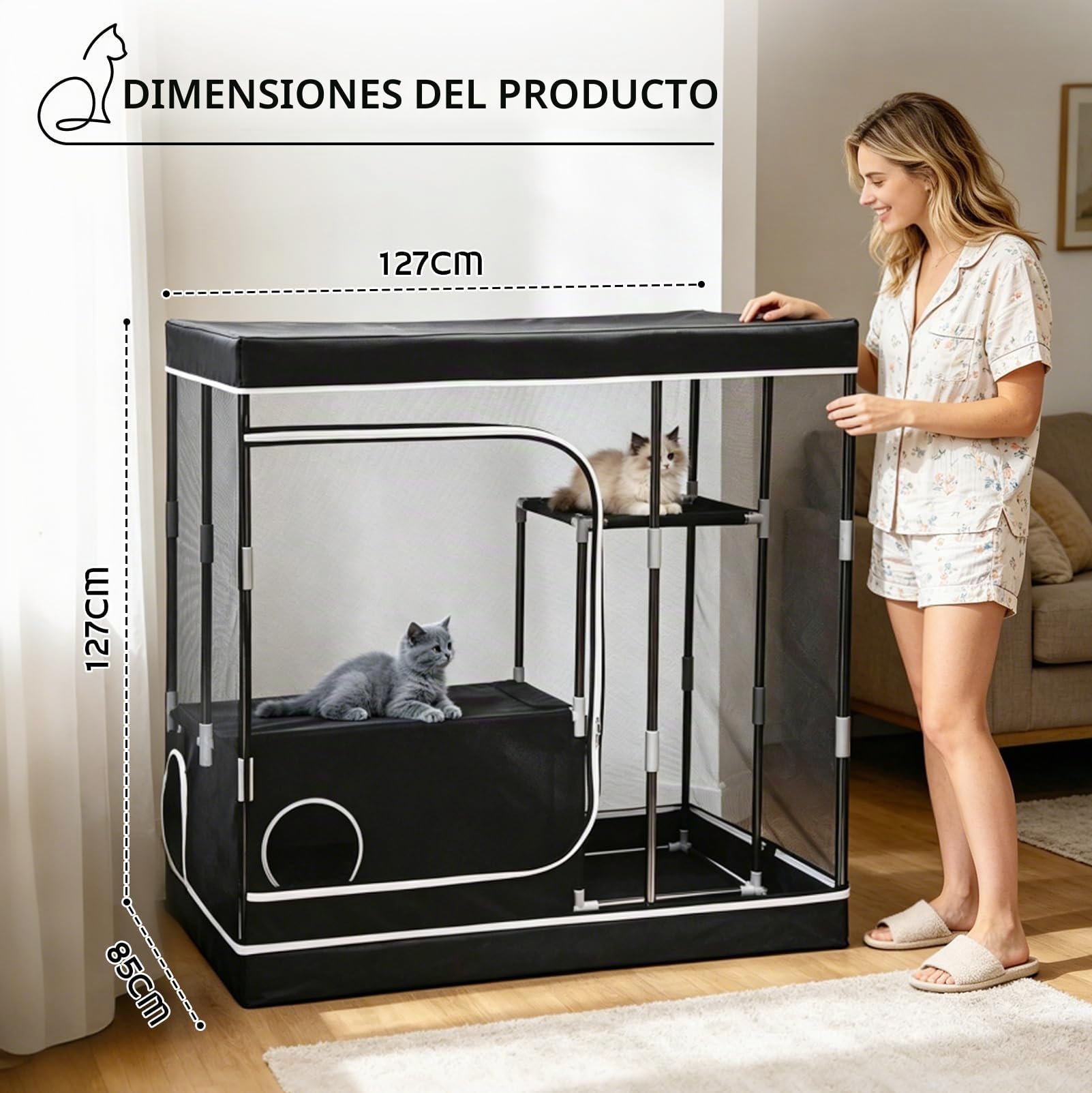 Casita para Gatos Visible, Cama Transpirable para Gatos Hecha Tela Oxford