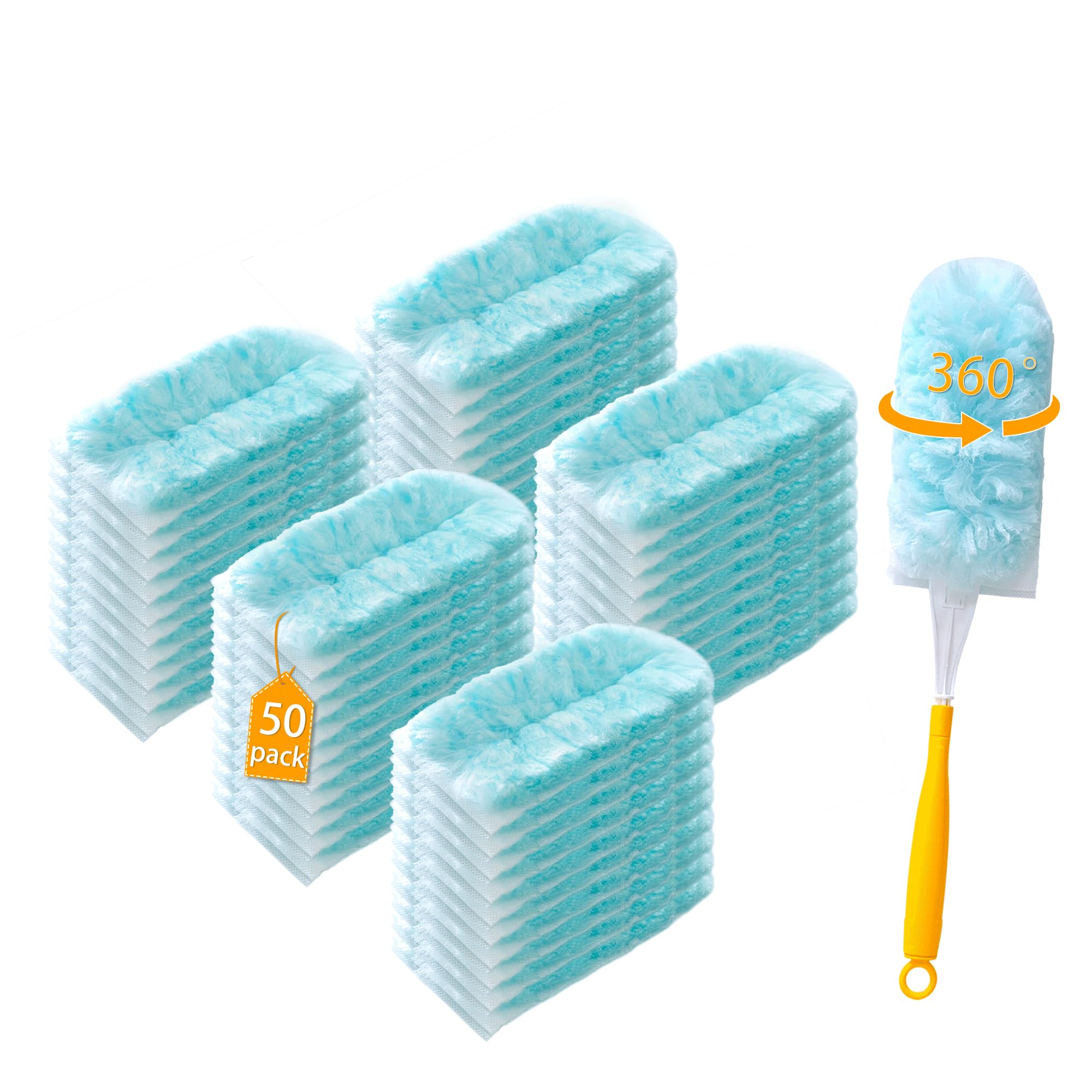 50 Count Duster Refills for Swiffer Dusters with 2 Handle, 360° Heavy Duty Duster for Swiffer Duster Refill,4X Microfibers Disposable Duster Refills