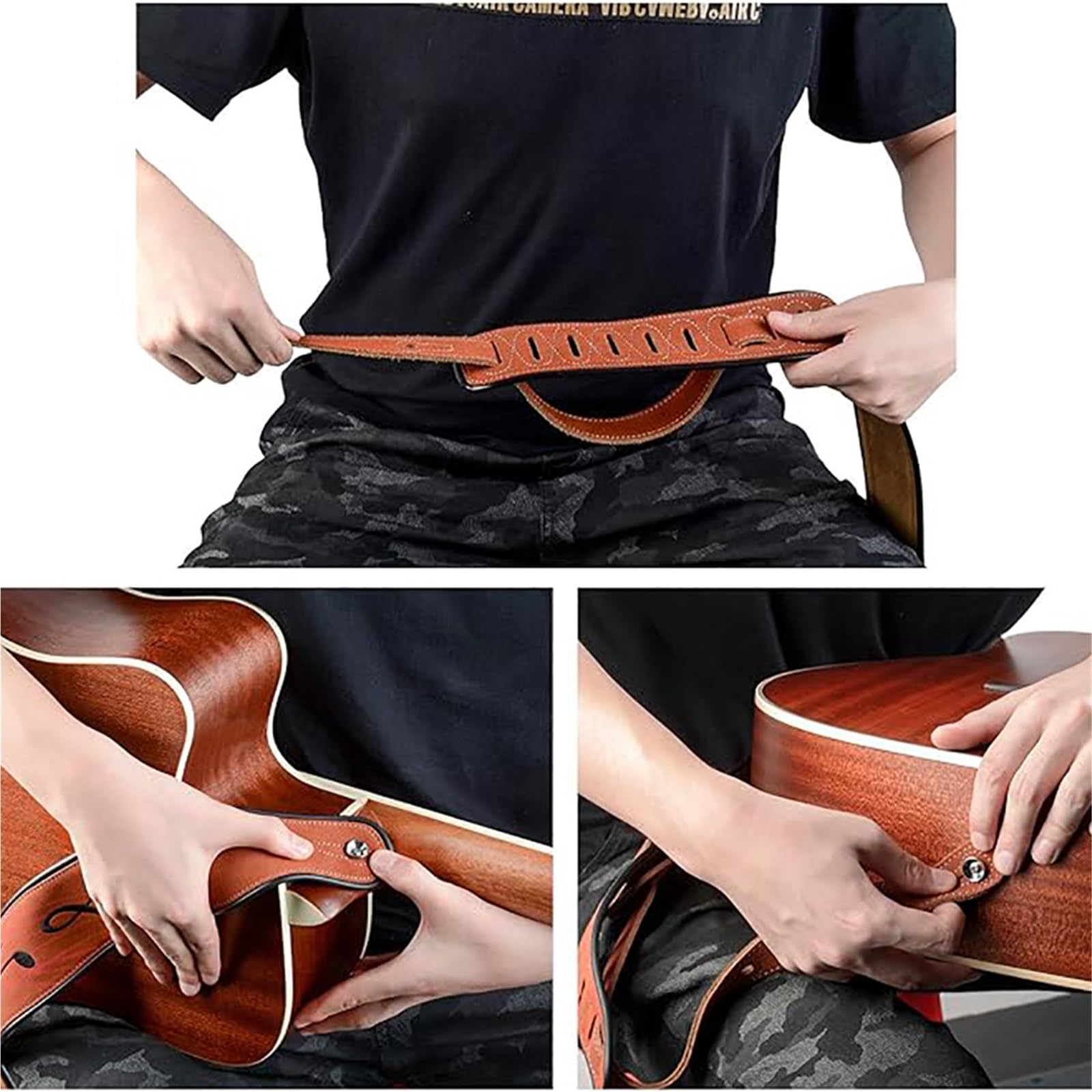 Correa de cuero for guitarra, 2,8 pulgadas ancho, for bajo, eléctrica y acústica Para Guitarras Bajas