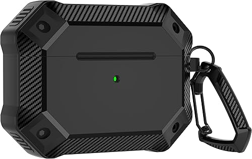 Maxjoy Funda para AirPods Pro de 2 generación, AirPods Pro 2Pro de fibra de carbono, dura, resistente, a prueba de golpes, con llavero compatible