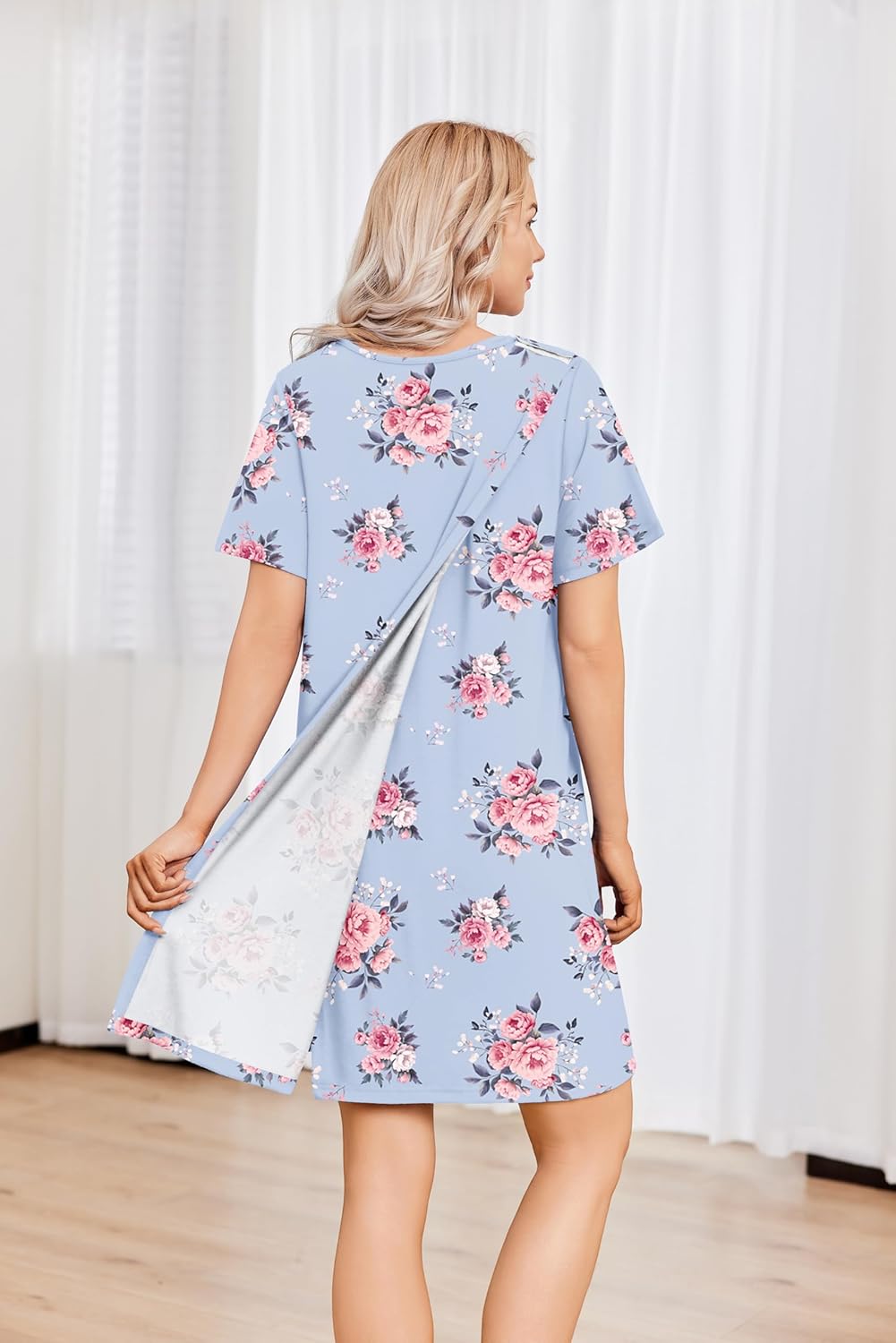 Deyeek Hospital Gowns for Women Tear Away Snap Open Back Dress Post Shoulder Surgery Dresses Soft Adaptive Clothing Nightgown - Image 6