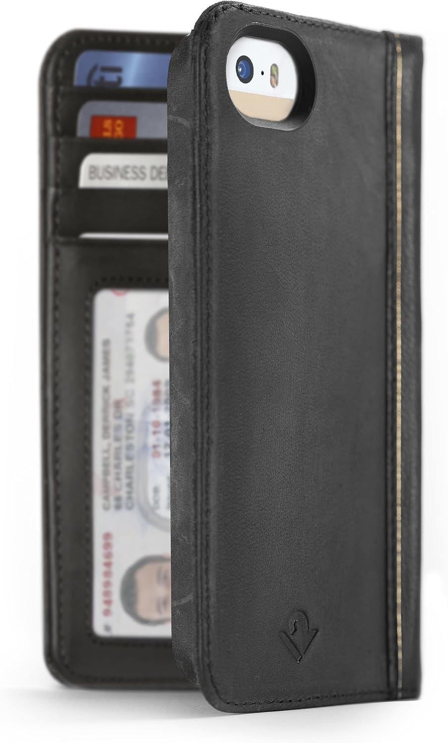 Twelve South BookBook for iPhone SE/5s, Classic Black | Vintage Leather iPhone Book case and Wallet