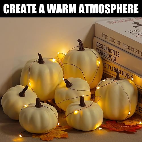 Miniatura 6 de Artgar Decoración de calabaza Calabazas artificiales blancas Juego de 8 calabazas de espuma para otoño, Halloween, Acción de Gracias, cosecha,