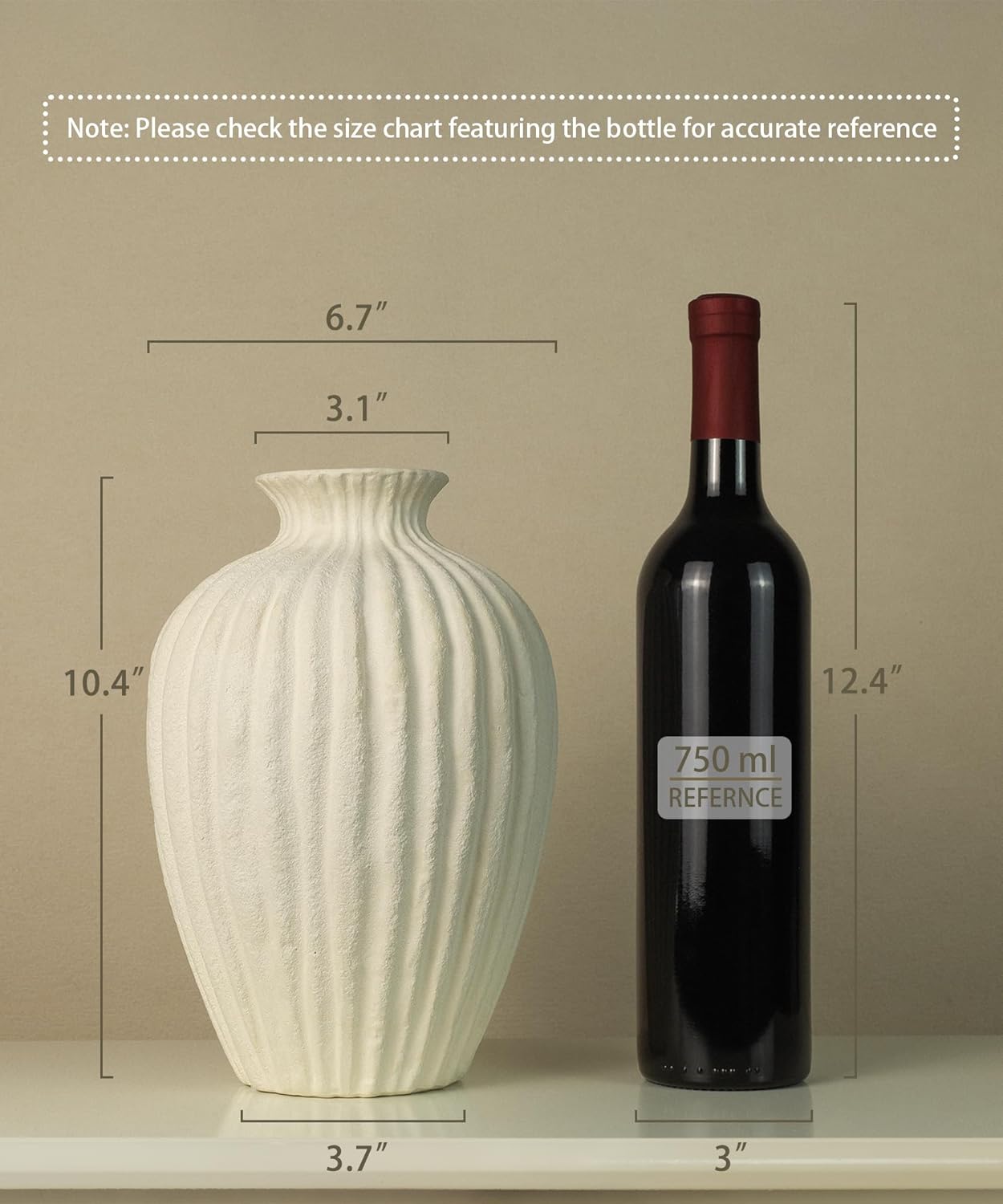 Handmade Ceramic Decorative Vase – Warm White Rustic Textured 10.4” Round Vase with Irregular Waves and Weathered Stone Finish for Home, Office, Farmhouse Decor - Image 6