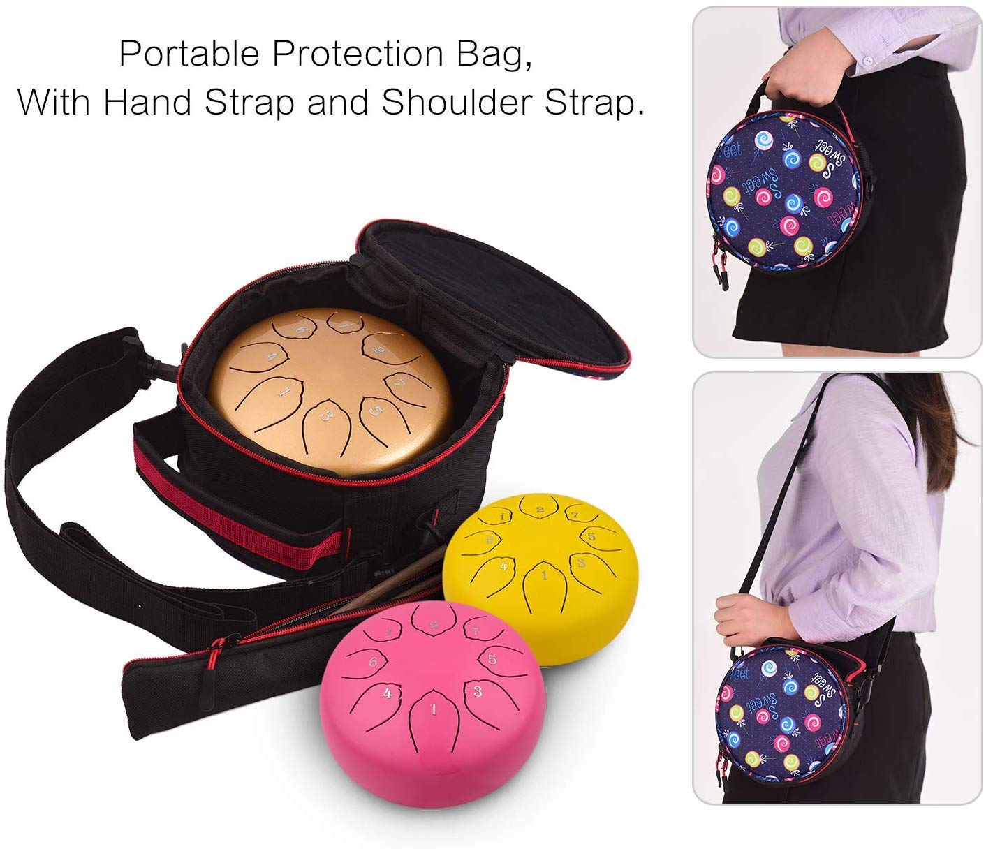 Musfunny Steel Tongue Drum for Kids: 6 Inch 8 Notes Steel Drums C Major with Drumsticks Bag Finger Cover - Handpan for Musical Education Meditation Percussion Musical Instruments - 3