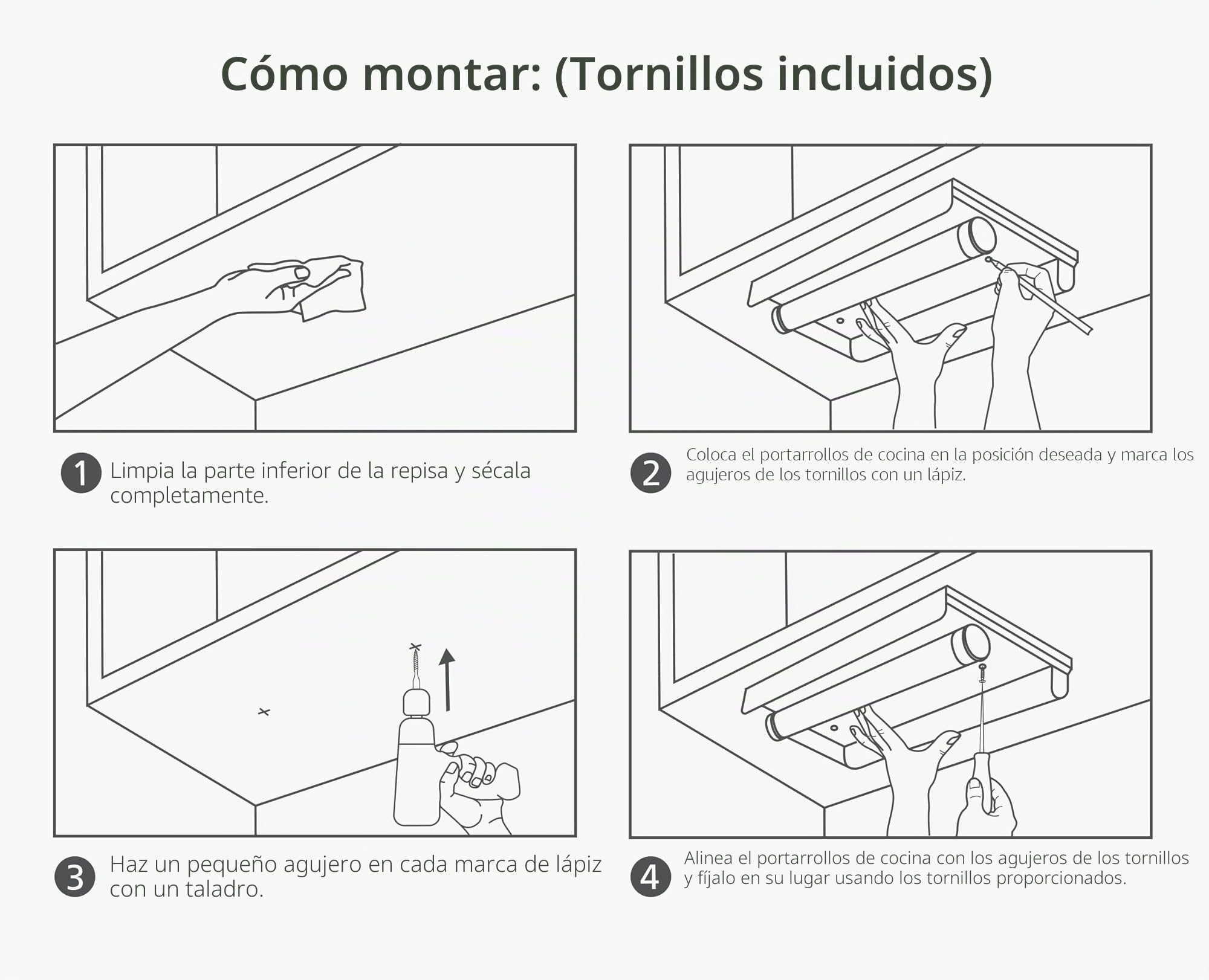Joseph Joseph RollGrip Portarollos de Cocina bajo Armario, Ahorra Espacio, Brazo de Tensión, Arranca el Papel con una Mano, para Rollos de 140 mm
