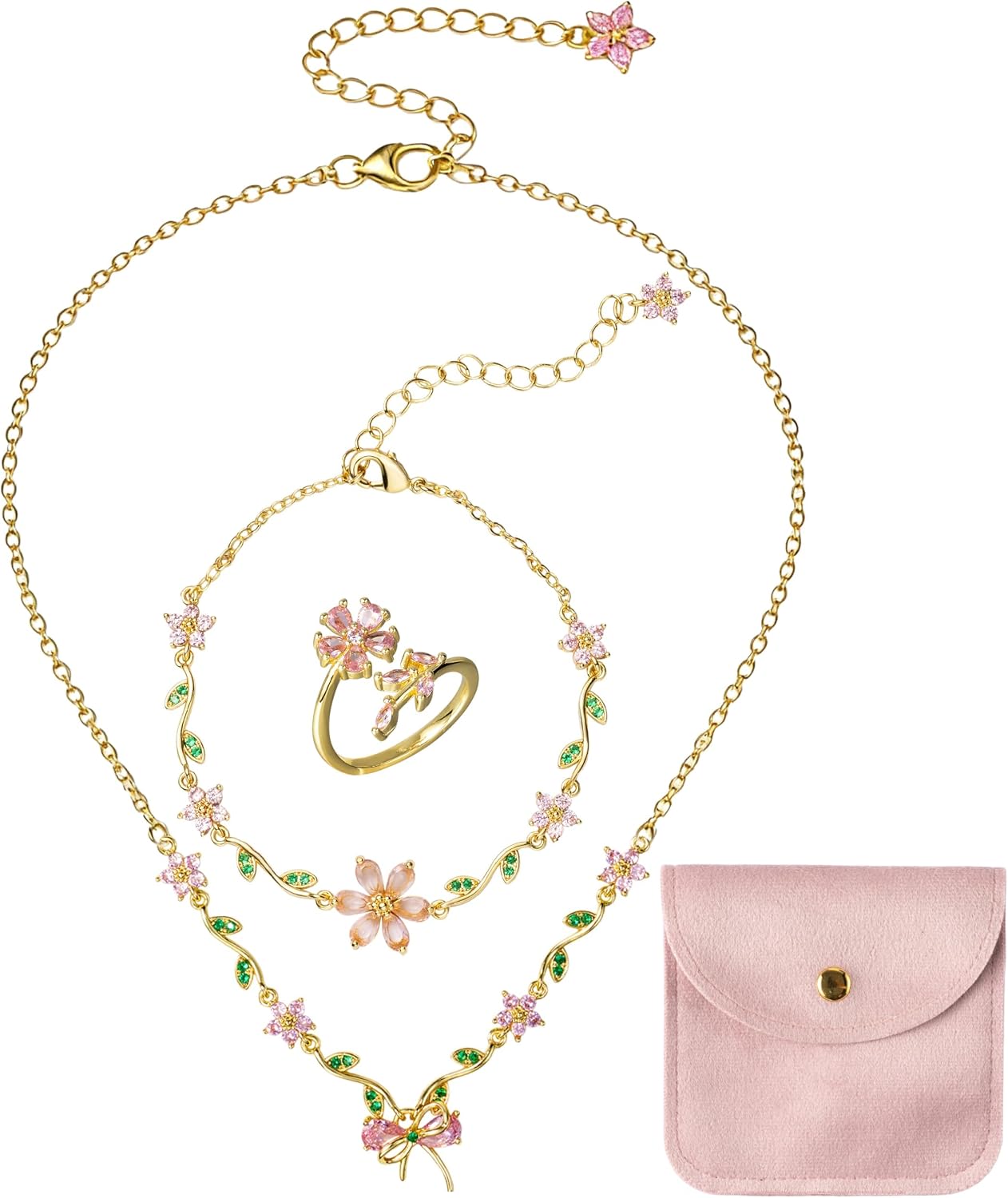 Exquisite Sweet Flower Jewelry Set - Pink Cherry Blossom women hypoallergenic trendy jewelry gift Daily Wear Birthday Anniversary Valentine mothers day gifts non tarnish fashion accessories