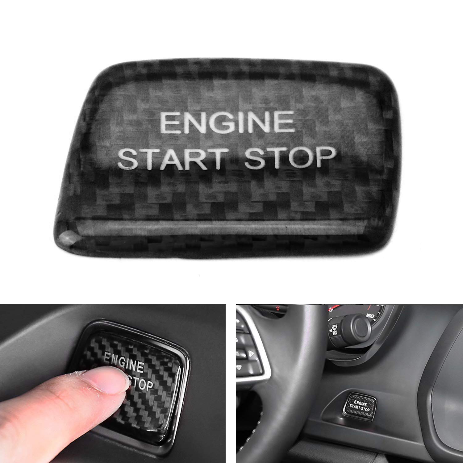 iJDMTOY Gloss Black Real Carbon Fiber Keyless Engine Start/Stop Push Start Button Cover Compatible with 2016-up Chevrolet Camaro