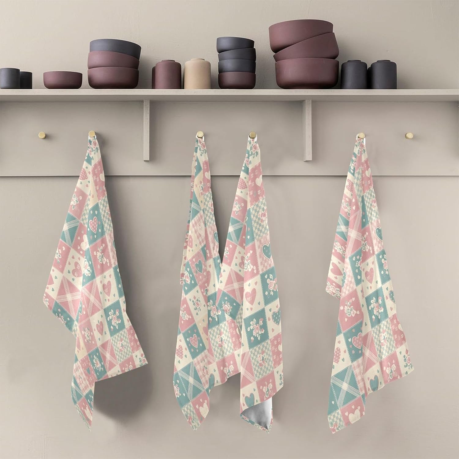 Colorful Hearts Kitchen Towels Set of 4, Soft Absorbent Quick Drying and Reusable Dish Towels for Kitchen, Bathroom and Home Decor, 18 x 28 in