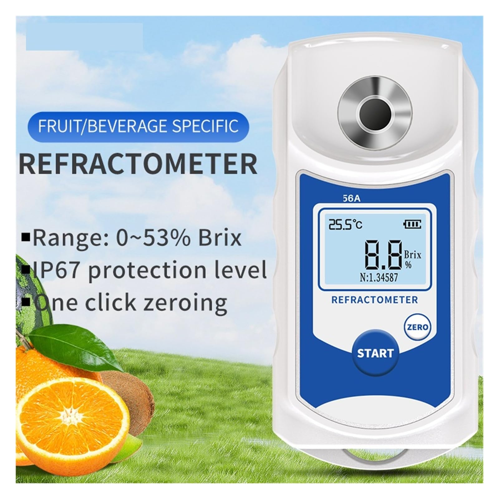 Réfractomètre numérique LCD Brix mètre jus de fruits boisson ATC Instrument de mesure de la teneur en sucre 0-53% saccharomètre Réponse rapide