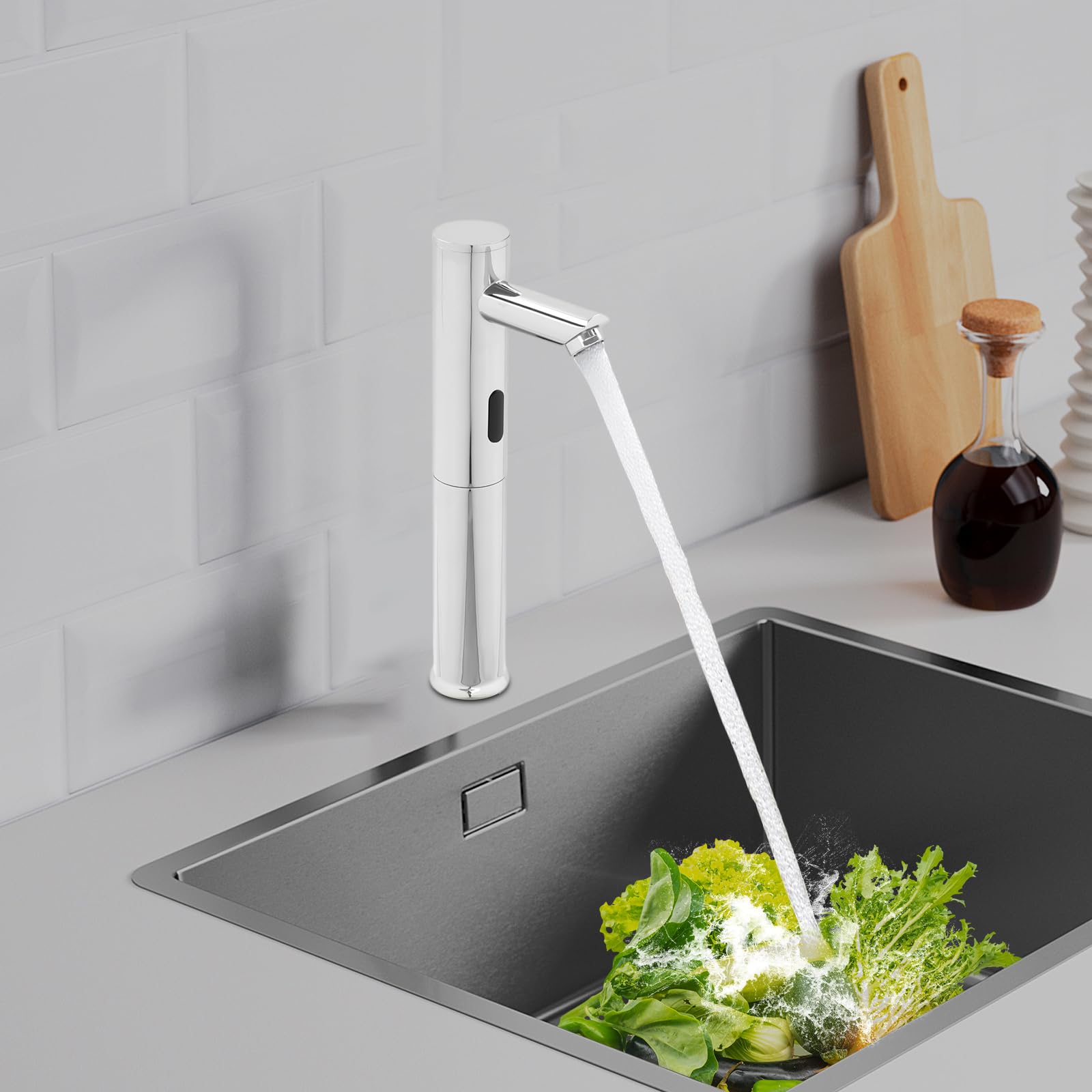 Robinet De Lavabo À Capteur Infrarouge Robinet Automatique Sans Contact, Mitigeur Salle De Bain À Détection Mains Libres Montage Terrasse 1 Eau Froide, Pour Hôtel Restaurant Clinique