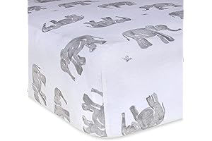 BEESNUG Grey Wandering Elephants Organic Fitted Crib Sheet Cotton Animal Prints