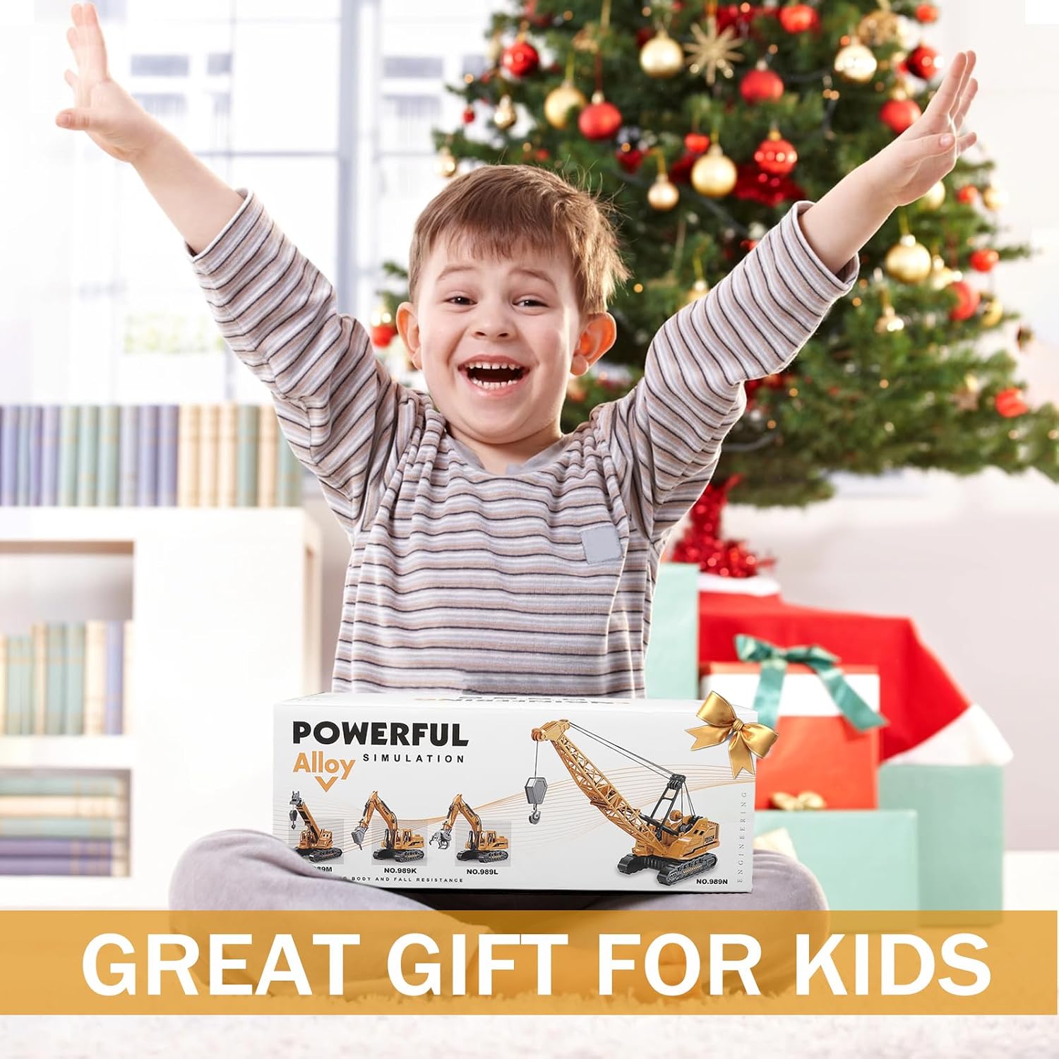 Metal ABS Crane Toy, Diecast Construction Vehicles Crane Model Car with Manual Lifting Button, Truck Building Toys for Kids Boys Ages 3-7, 8-12 Christmas and Birthday Gifts
