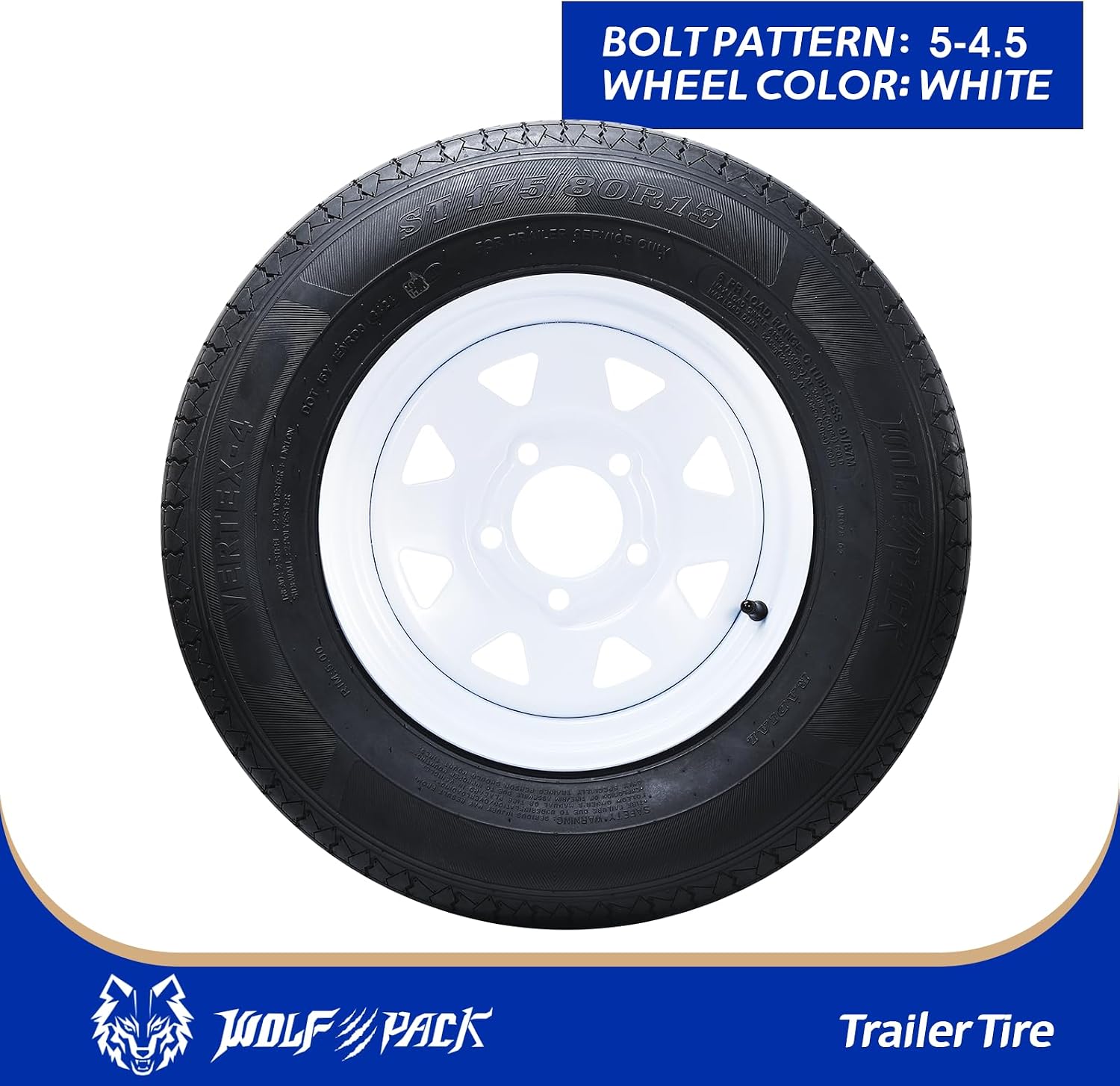 2PCS Wolf Pack Radial Tires Rims ST175/80R13 6PR on 13X4.5 5-4.5 WHITE WHEEL(8SP)