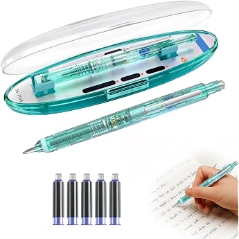 Ailan Writech Clictek Pressure Fountain Pen Medium Nib for Accurate Writing Blue Ink Green ErasableBlue 1+5