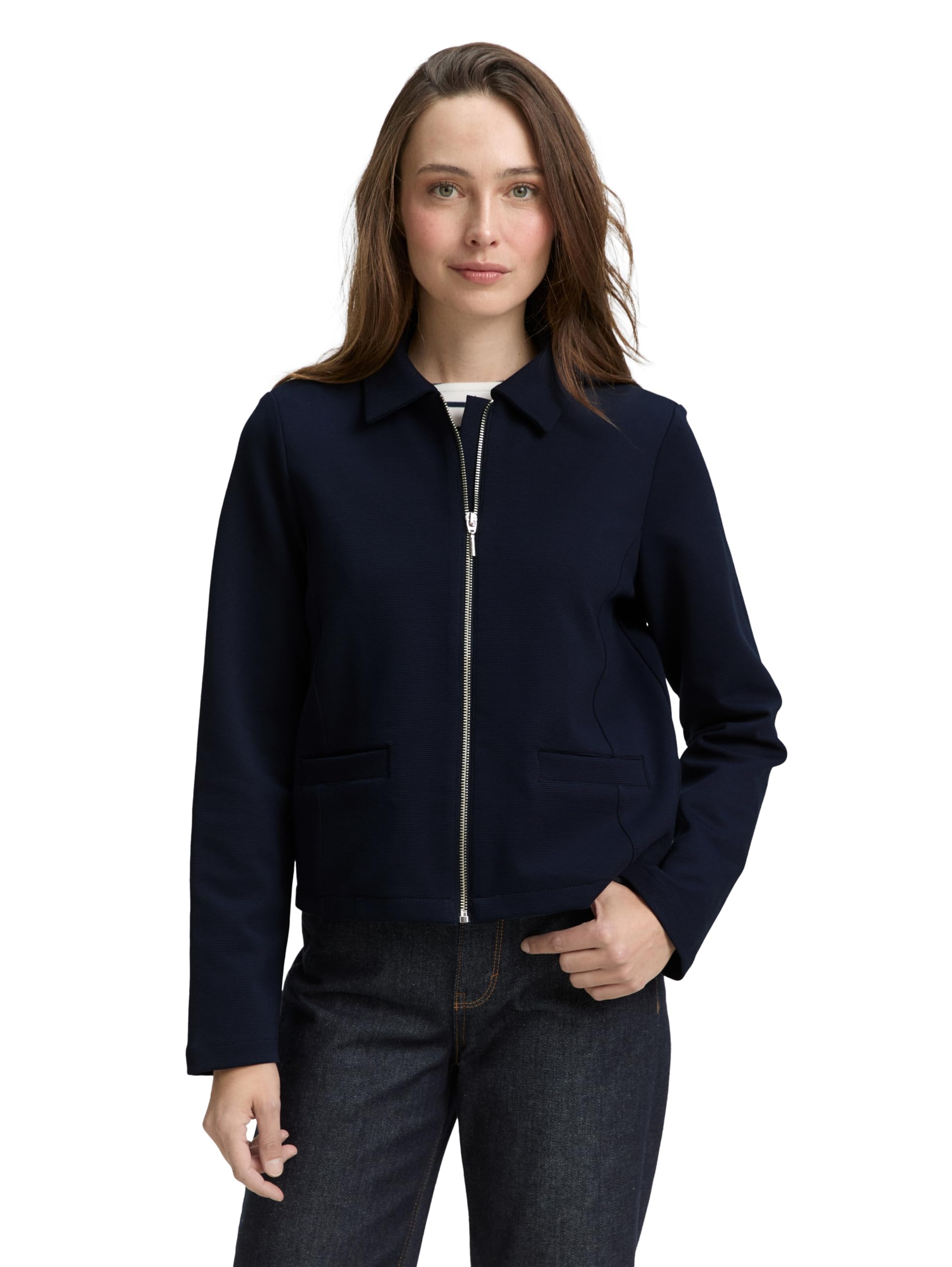 Tom Tailor Damen Regular Fit Jacke mit Reißverschluss