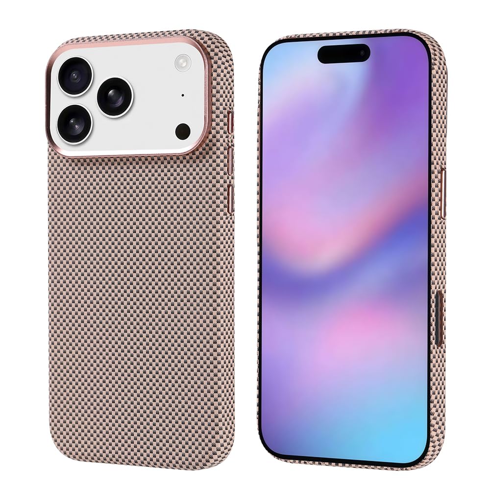 Zore Apple ile uyumlu iPhone 17 Pro Max Kılıf M-safe Şarj Özellikli Karbon Fiber Görünümlü Zore Nekst Kapak Gold