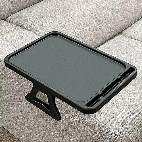 Xchouxer Mesa de clip para reposabrazos de sofá, bandeja de aperitivos de TV, prácticos controles remotos/bebidas/soporte para teléfono (negro)