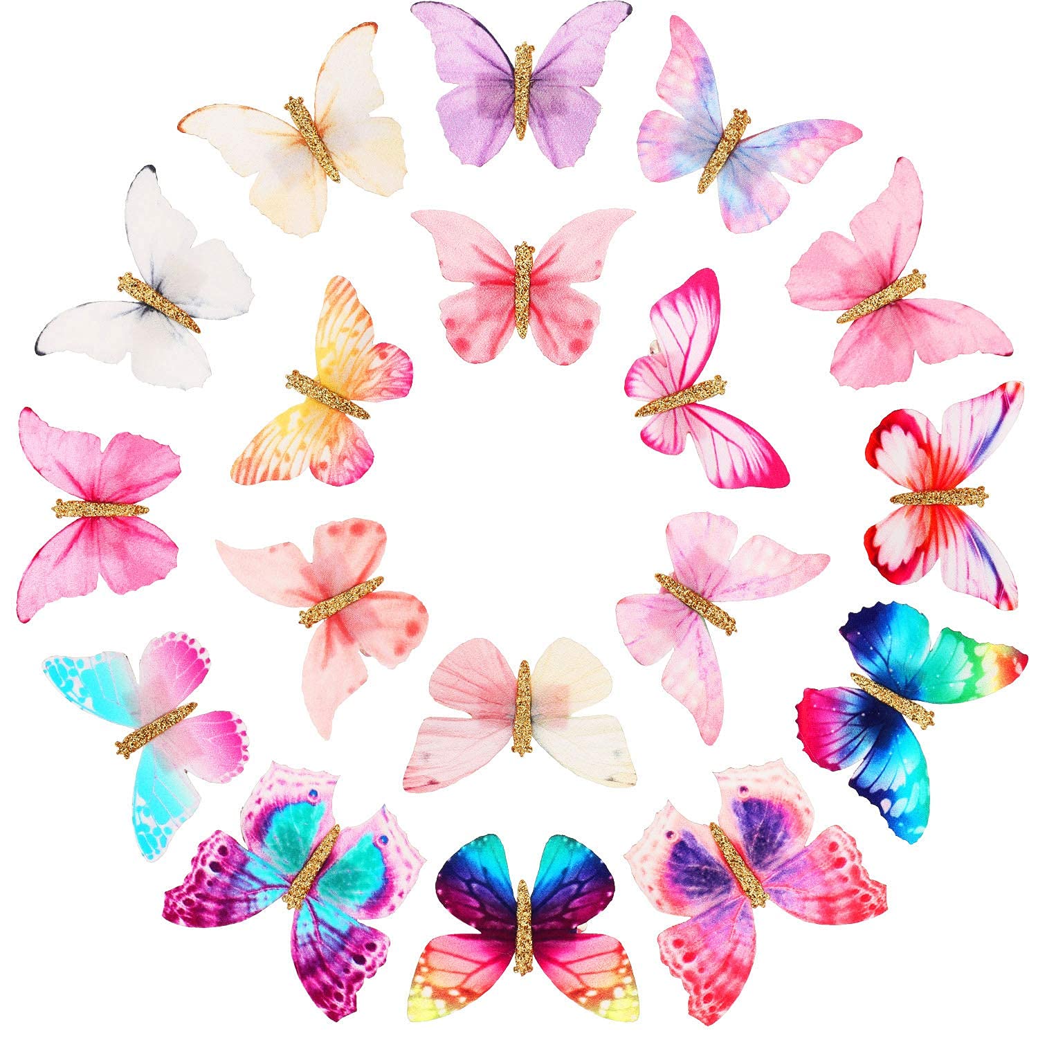 Diversa Glitter 3D Butterfly Organza Hair Clips for Girls & Women, Fairy Accessories for Hair, Fairy Hair Clips, Moving Butterfly, Pack of 12 Pcs (Brown)