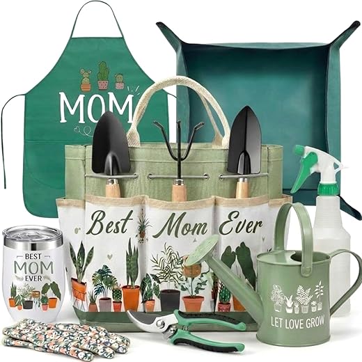 Reginary 11 Pcs Mother's Day Gardening Gifts Mom Watering Can Set Include Garden Tool Garden Tools Tote Trigger Sprayer Soil Mat Apron Tumbler Pruning Shears Glove for Women Plant Enthusiast Present