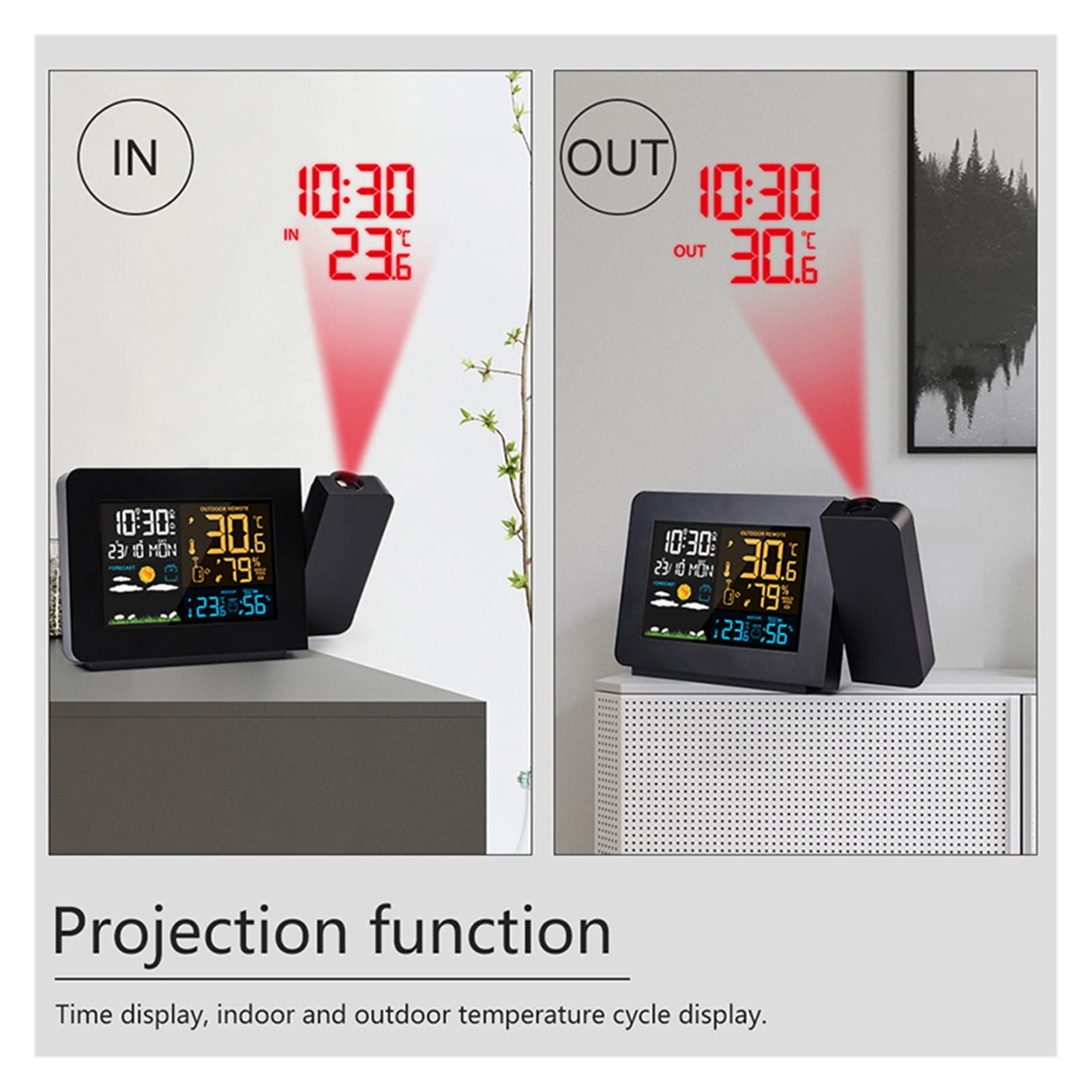 Stacja Pogodowa, Budzik projekcyjny Stacja pogodowa Funkcja drzemki Funkcja Kolorowa Back Light Desk Stół LED Zegar