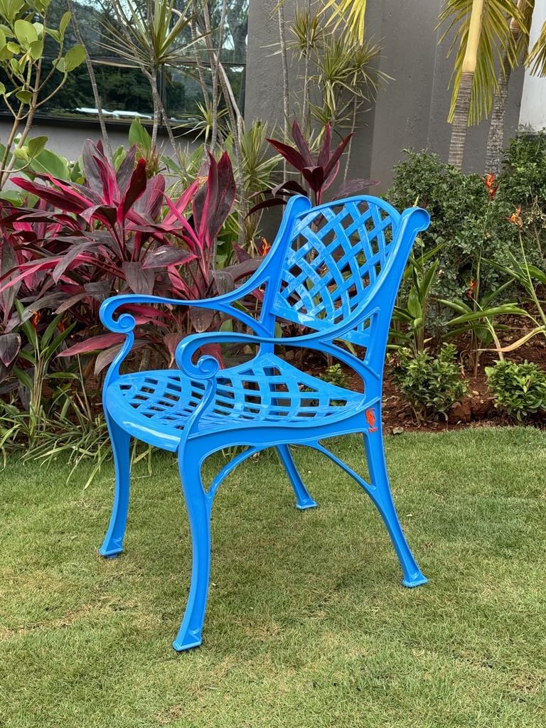 Ibex Lifestyle Orion Chair, Outdoor Aluminium Chair with Basketweave Design (Blue, 1 Chair)