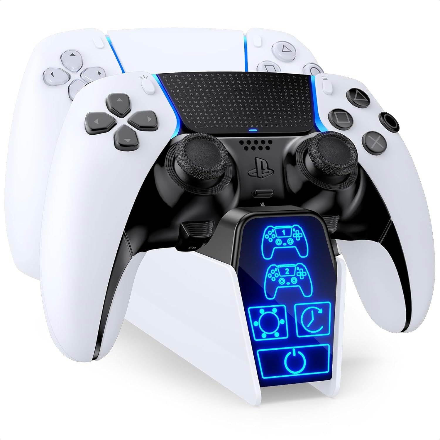 Fenolical Station de Charge pour Manette DualSense PS5 & Edge, Station de Chargeur Tactile, Chronométrée, Station de Charge de Jeu Playstation5 Multifonctionnelle à éclairage Librement Contrôlable.