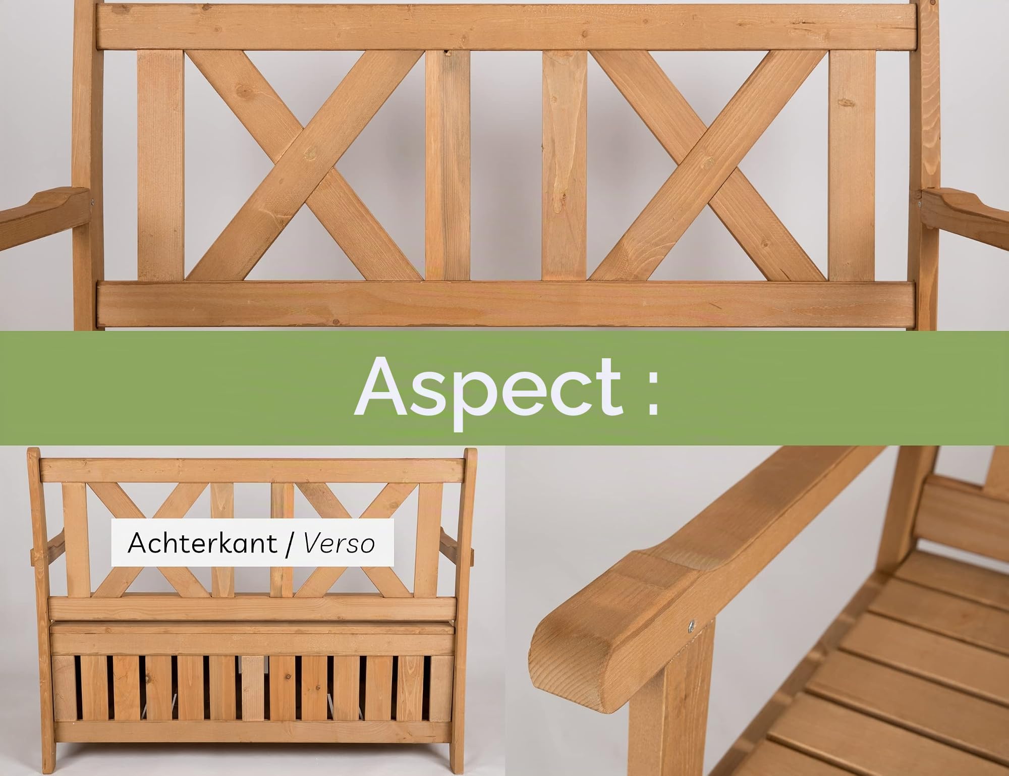 needs&wants® Banc de Jardin en Bois résistant aux intempéries avec Espace de Rangement et Couverture, Coffre 2 Places, de Parc Jardin extérieur avec Coffre
