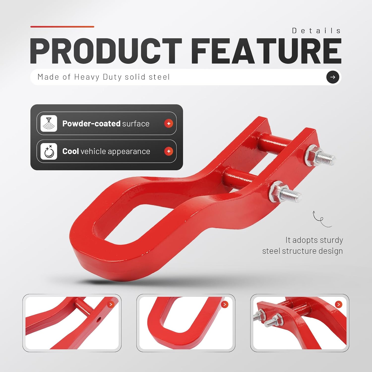 Front Tow Hooks Compatible with 2020-2025 Chevrolet Silverado 2500 HD 3500 HD Replace 84513877 2Pcs Red Steel