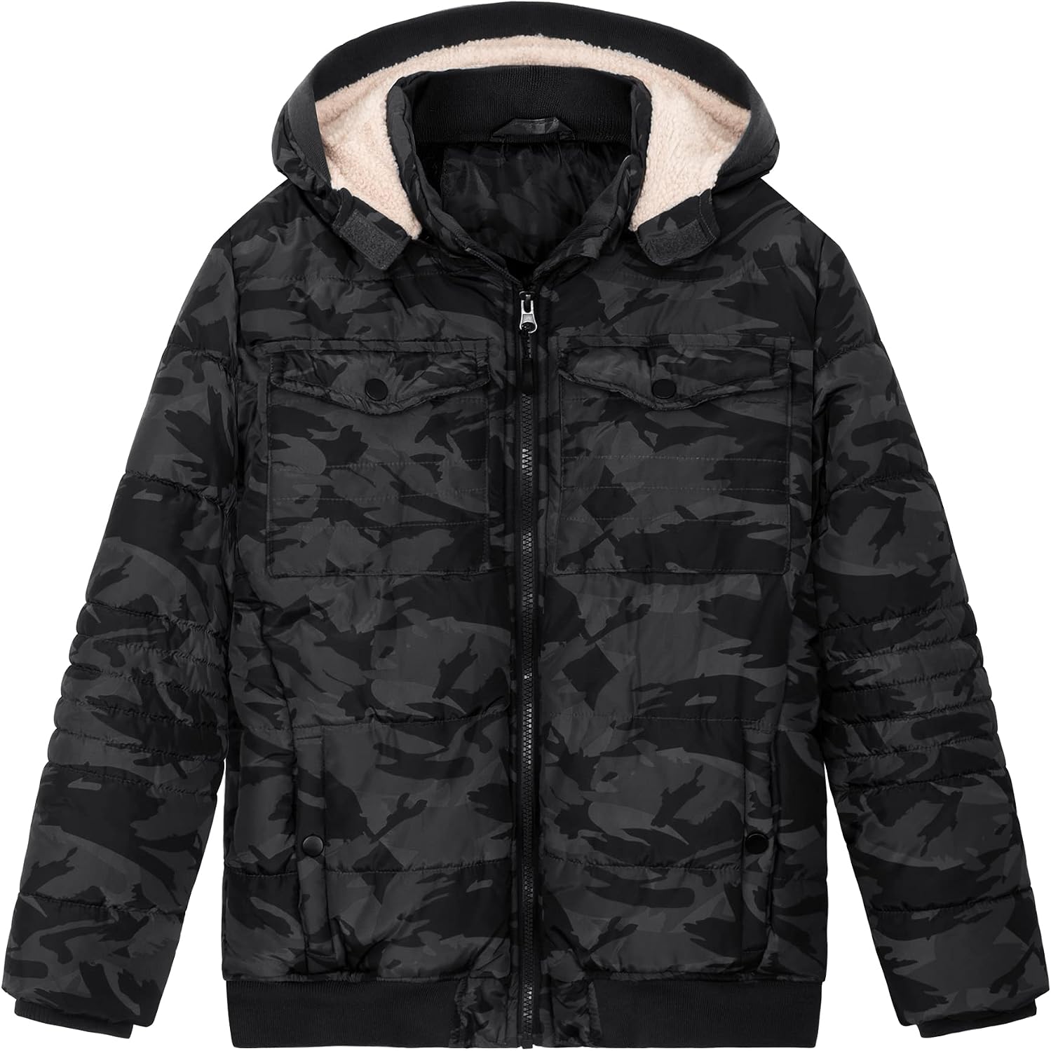 SNOW DREAMS Boys Winter Coat Ski Jacket Puffer Fleece Lined Waterproof Camouflage Warm Hooded Outerwear
