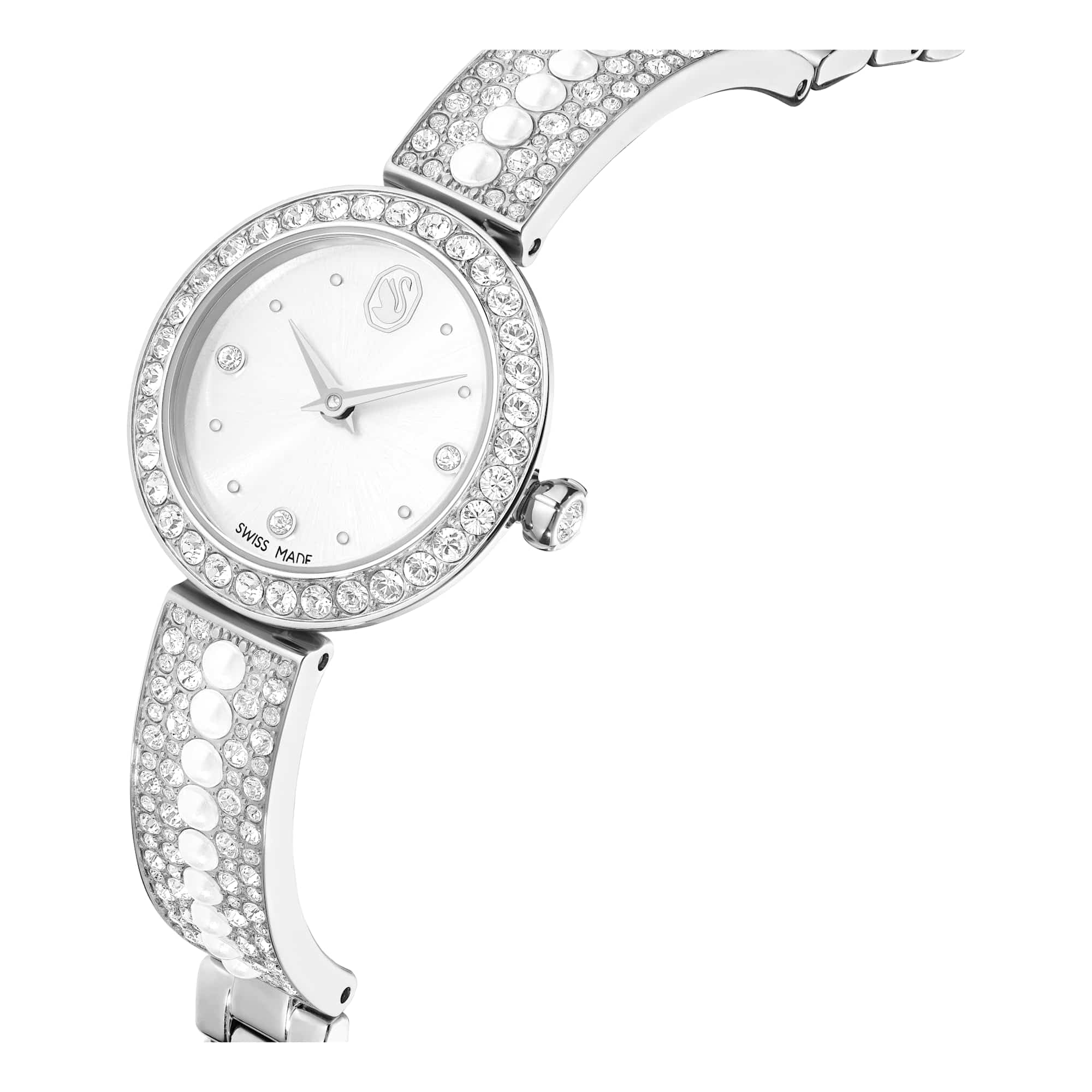 Swarovski Reloj Matrix Pearl Bangle, Fabricado en Suiza, Pulsera de Cristal, Blanco, Acero Inoxidable