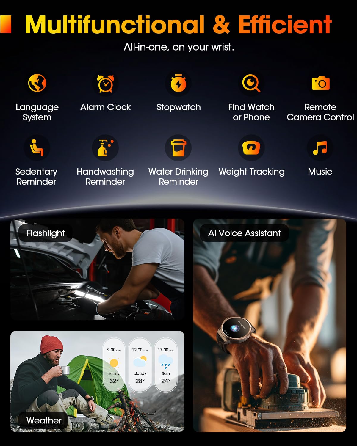 Reloj Inteligente Hombre Militar con 1000mAh, 1.92" HD Smartwatch con Llamadas, 120+ Modos Deportivos, 5ATM Impermeable, Pulsómetro, Sueño, Podómetro, Peso, Pulsera Actividad Android iOS Plata