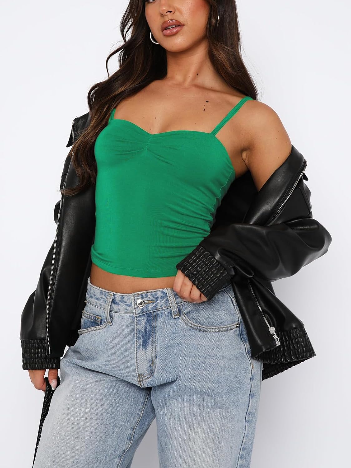 ForeFair Women Y2K Sweetheart Neck Sleeveless Crop Tank Tops Backless Spaghetti Strap Pleated Bustier Camis Going Out Top - Image 2