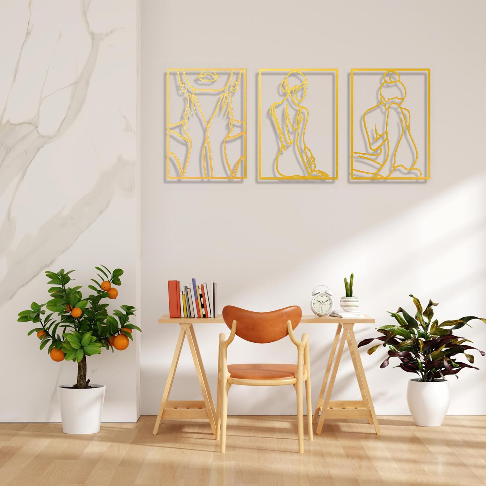 XM-GENYUE Déco Murale Métal 3D – Lot De 3 Panneaux Abstraits Féminins, 46,5x23,5 Cm Chaque, Noir, Art Moderne Pour Salon