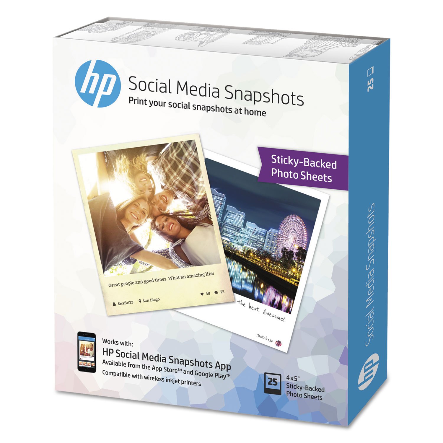 HP Photo Paper, Sticky Back Social Media Snapshots (4x5) 25 Sheets Amazon.in Office Products