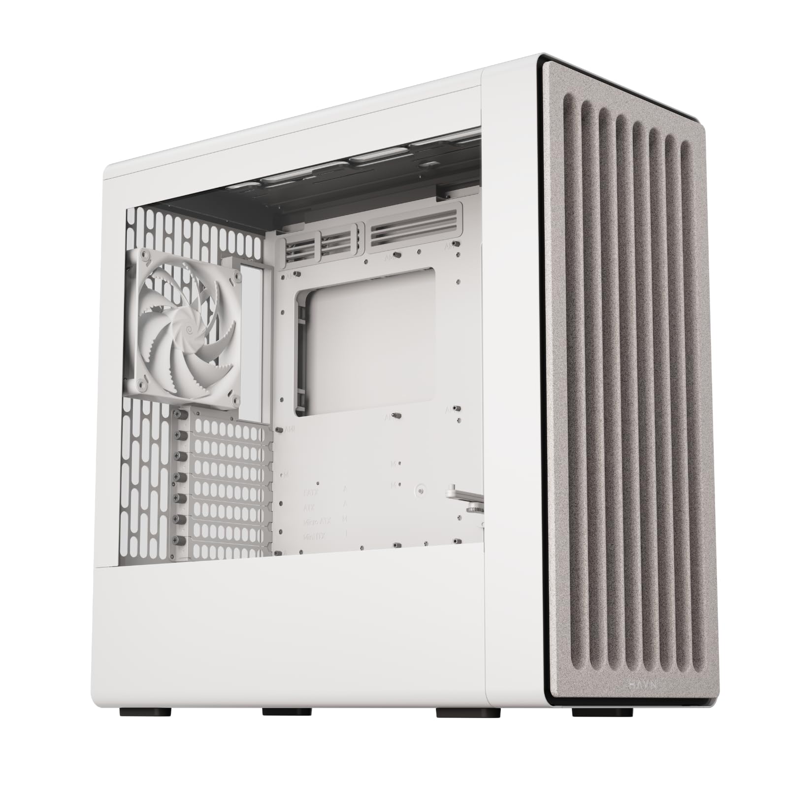 HAVN BF 360 Flow High Airflow ATX Mid Tower PC Case, Semi-Open SGCC Steel Frame, SimpliCable Cable Management, 2X 180mm Fan, 1x 140mm Fan 360mm Radiator Mounts, Magnetic Panels – White