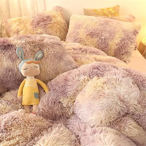 Miniatura 6 de chovy Funda de edredón de piel sintética teñida morada, blanca y naranja, colorida funda de edredón tamaño Queen, juego de cama de 3 piezas de