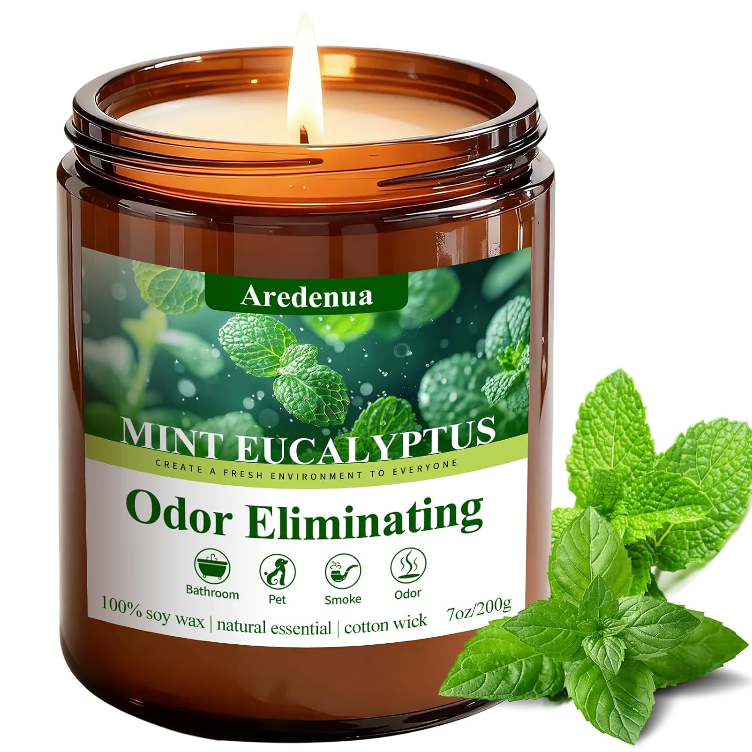 Mint Eucalyptus Odor Eliminating Candles | Eliminates 95% of Pet, Smoke & Bathroom Odors – 7 oz Hand Poured Non-Toxic Soy Candle - Air Freshing Scented Candles - Stress Relief Gifts for Women Men