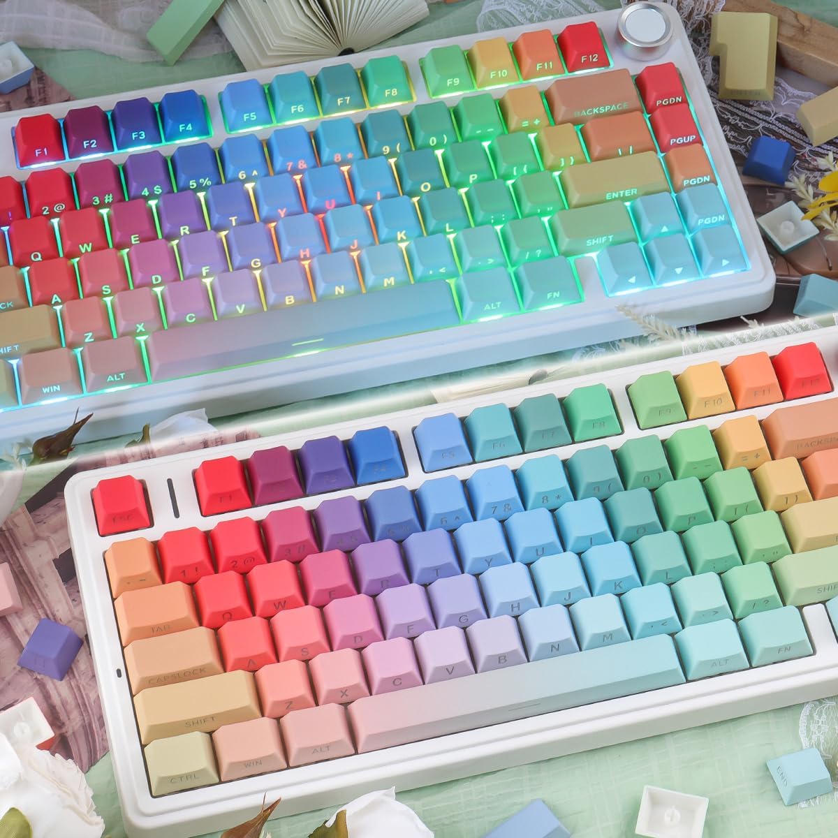 JOMKIZ Rhapsody PBT Keycap Set, Cherry Profile, Side Print Shine Through Keycaps, Dye-Sublimation Printed for Cherry MX Magnetic Switches 60 65 75 100 Percent Mechanical Keyboard