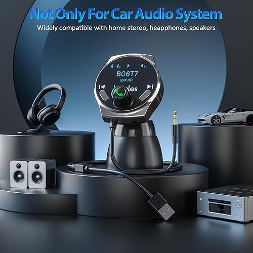 Miniatura 8 de Receptor auxiliar Bluetooth para automóvil, micrófono mejorado y pantalla LED y cancelación de ruido, adaptador de kit de automóvil Bluetooth 5.3