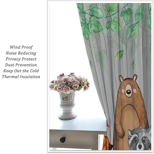 Miniatura 5 de YCness Cortinas rústicas de animales, animales salvajes, osos, zorros, ciervos, tratamientos de ventana para sala de estar, dormitorio, juego de 2