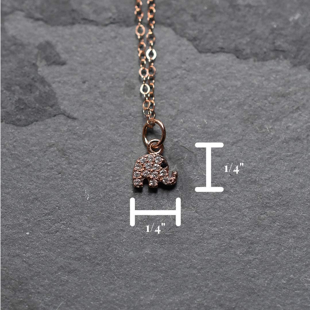 Designed By Stacey Handmade 14k Rose Gold Filled Necklace, Tiny Cubic Zirconia Elephant Pendant Jewelry, Gifts for Women, Birthday, Anniversary, Wedding, Prom, Homecoming, 16 to 18" Adjustable Chain - Image 7