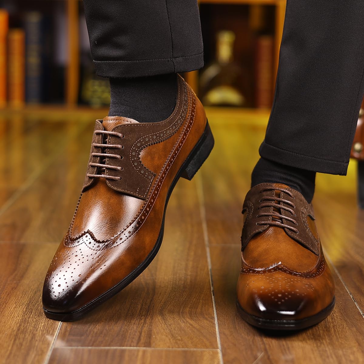 Scarpe Formali da Uomo Scarpe Stringate Brogue Punta ad Ala Classico, Elegante Stile Britannico, per Sposa Lavoro