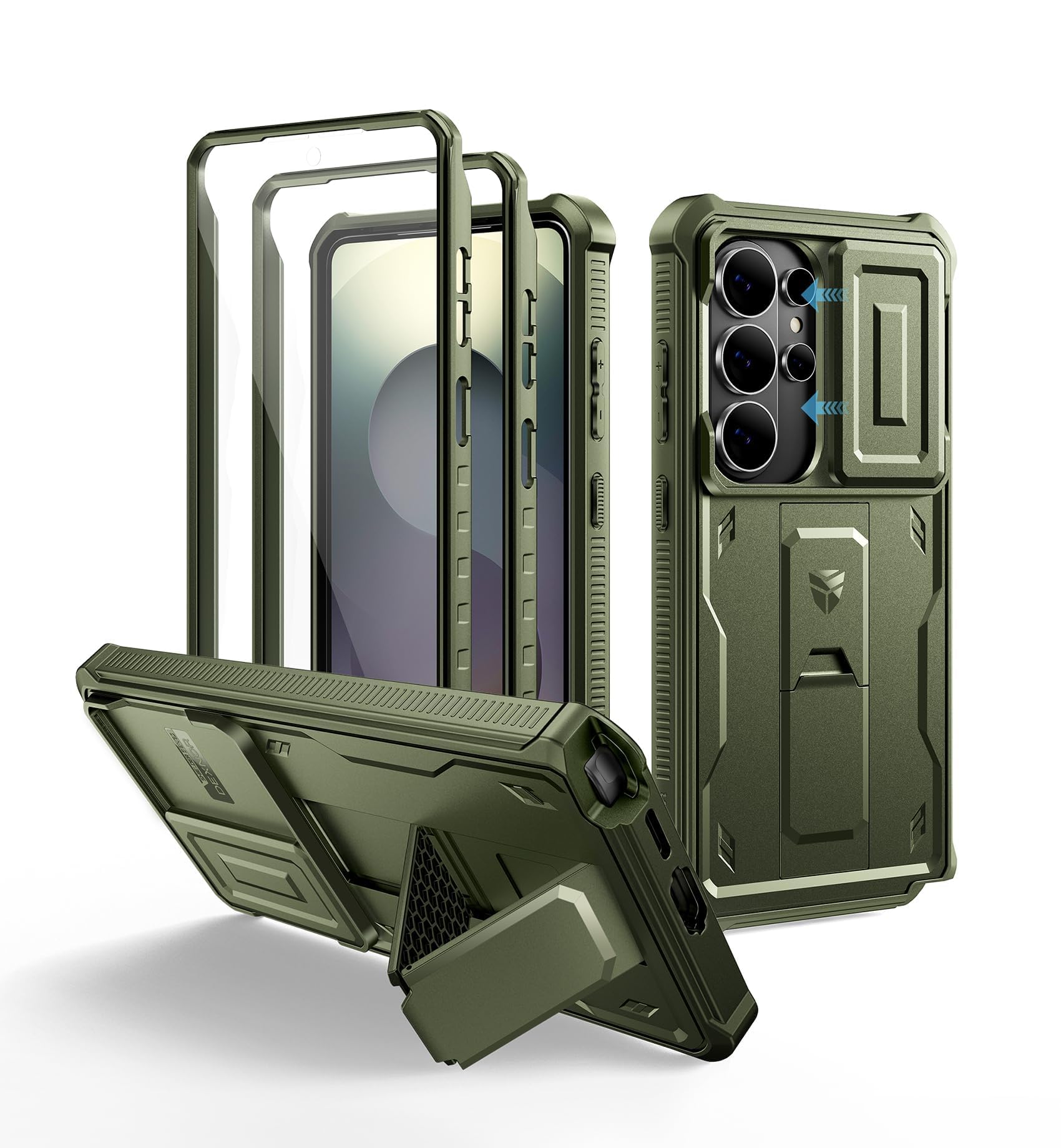 Dexnor for Samsung Galaxy S26 Ultra Case with Upgraded Slide Camera Cover &amp; 2 Front Frames &amp; Built-in Screen Protector &amp; Kickstand, Heavy-Duty Rugged Case Full-Body Protective Cover(2026),Army Green