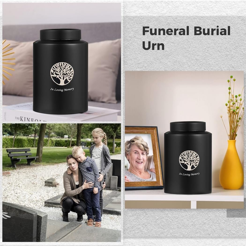 Product Title : Stainless Steel Cremation Urn for Human and Pet Ashes, Memorial Funeral Urn with Threaded Lid, 5.1 X 7.5 Inches, Black,