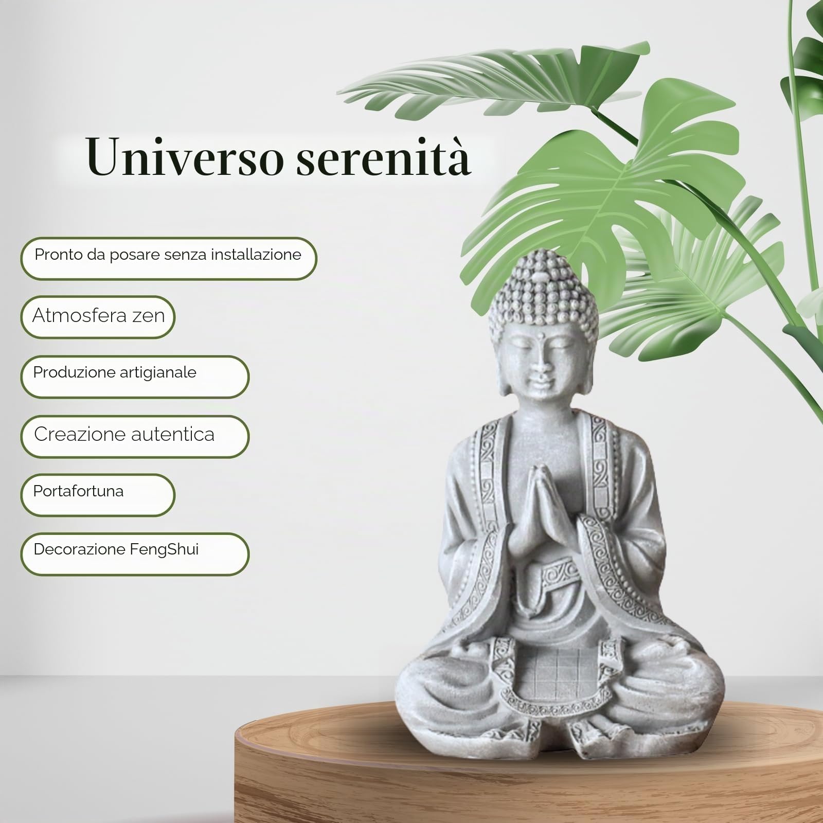 Zen'Light - Statuetta di Buddha meditazione 2, grigio pietra, SBM2