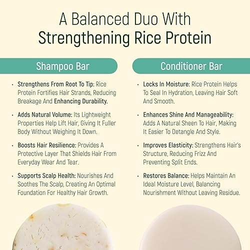 Miniatura 4 de Champú y acondicionador de agua de proteína de arroz sólido - Barras de champú y acondicionador para el cabello con todos los aceites esenciales