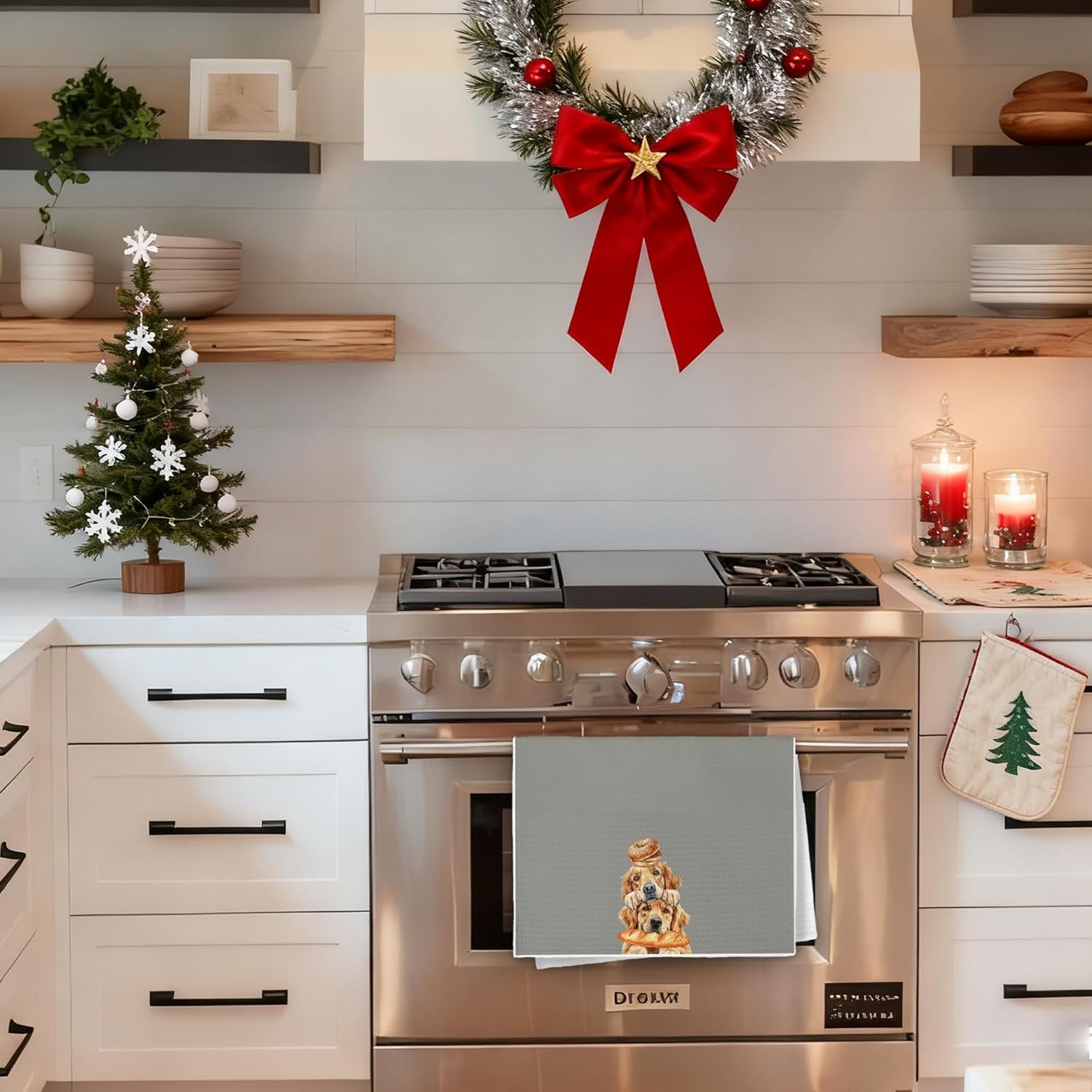 Funny Golden Retriever Kitchen Towels, Golden Retriever Lovers Gifts Dish Tea Towels, Cute Baking Chef Dog Bagel Baguette Decorative Hand Towel for Kitchen Bakery, 16x24 Inch - Image 2